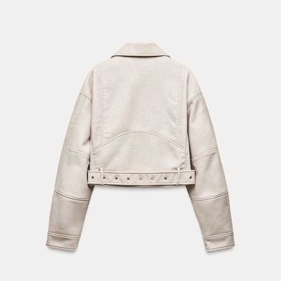 Zara Cream Moto Leather Jacket - Picture 3 of 4